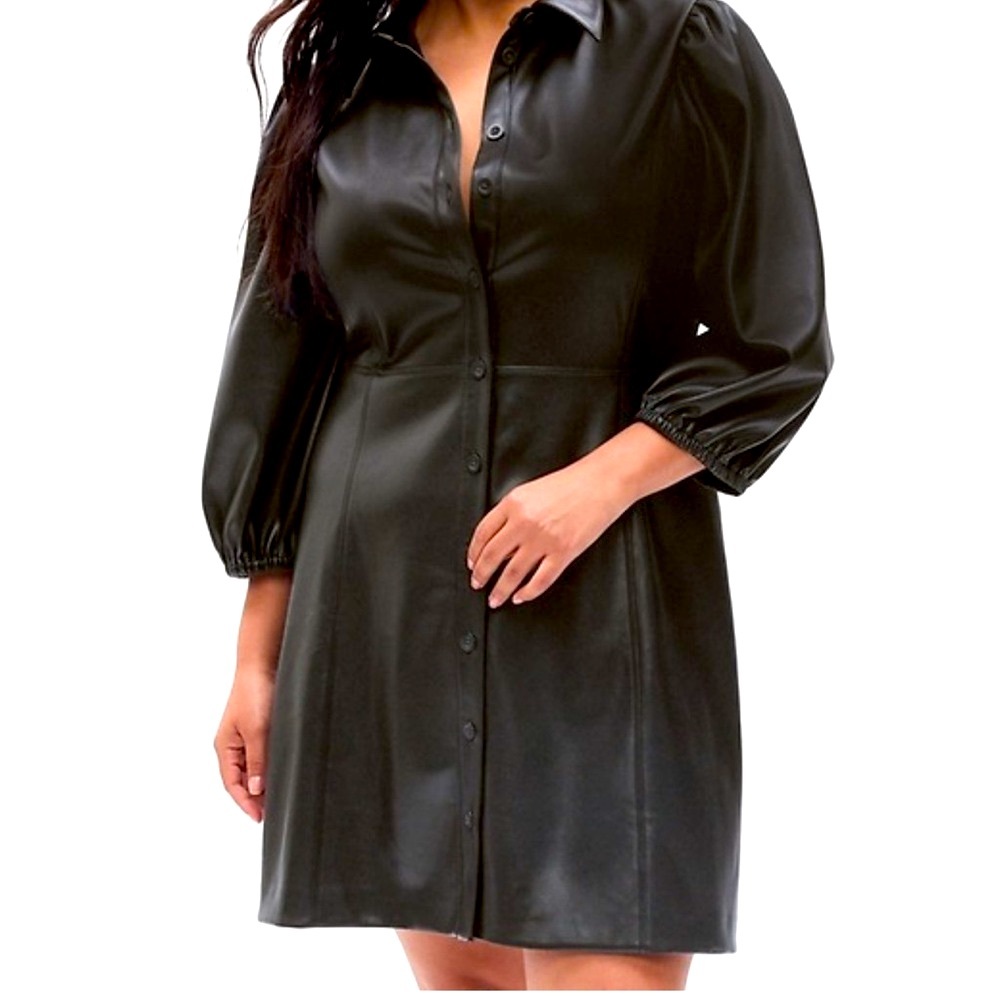Gap Black Vegan Leather Bishop Sleeve Dress
